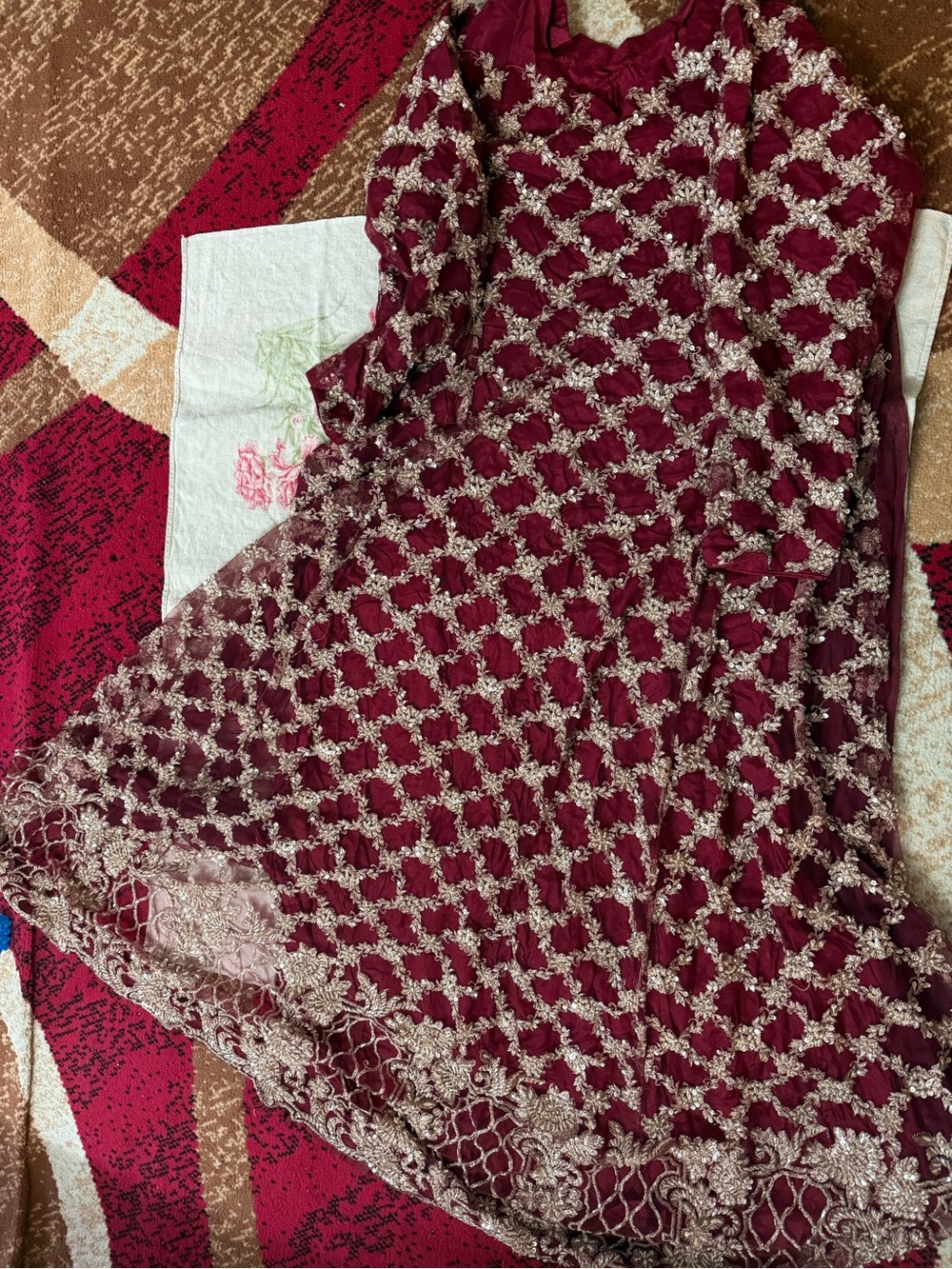 Embellished Burgundy Maxi Dress